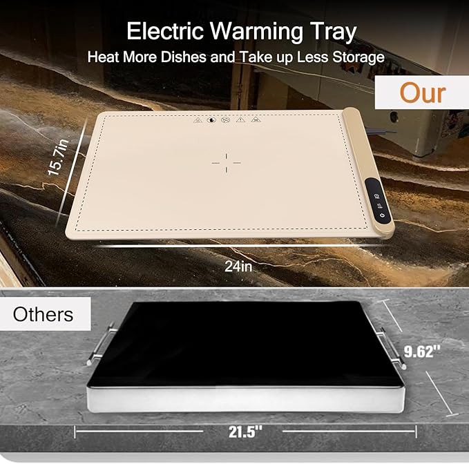 Upgrade Graphene Electric Warming Tray-Faster Heating Warming Mat for Food,Roll Up Silicone Food Warmer Mat with 6 Temperature Settings and Timing Function,Portable Food Warmers for Parties Buffet