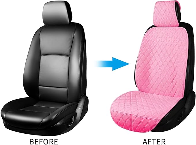 2PCS Linen Front Seat Covers for Cars Sideless Seat Covers Breathable Cloth Fabric Car Seat Protector Universal Fit Most Automotive, SUV, Trucks, Van(Pink)