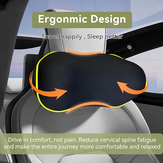 Really Chic Car Headrest Pillow, Car Pillow for Driving with Adjustable Strap, 100% Memory Foam Neck Pillow, Ergonomic Design - 2 Pack Car Neck Pillow(Includes 2 Eye Masks, Yellow Side Rope)