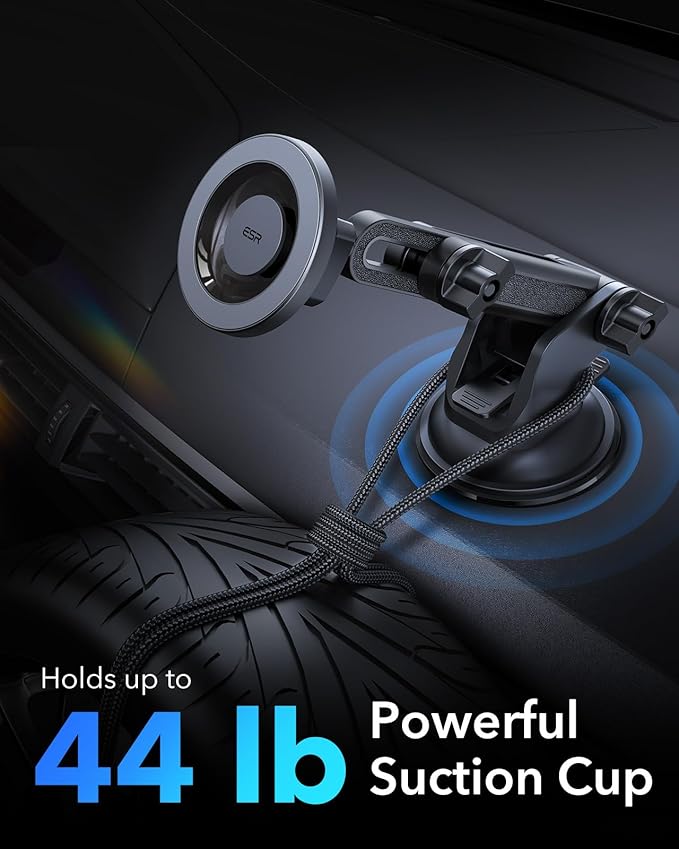 ESR Dashboard Magnetic Phone Holder for Car, for MagSafe Car Mount, Windshield Vacuum Car Mount for iPhone 16/16e/15/14/13/12, Samsung, Car Accessories, Charging Not Supported,2 Metal Rings Included