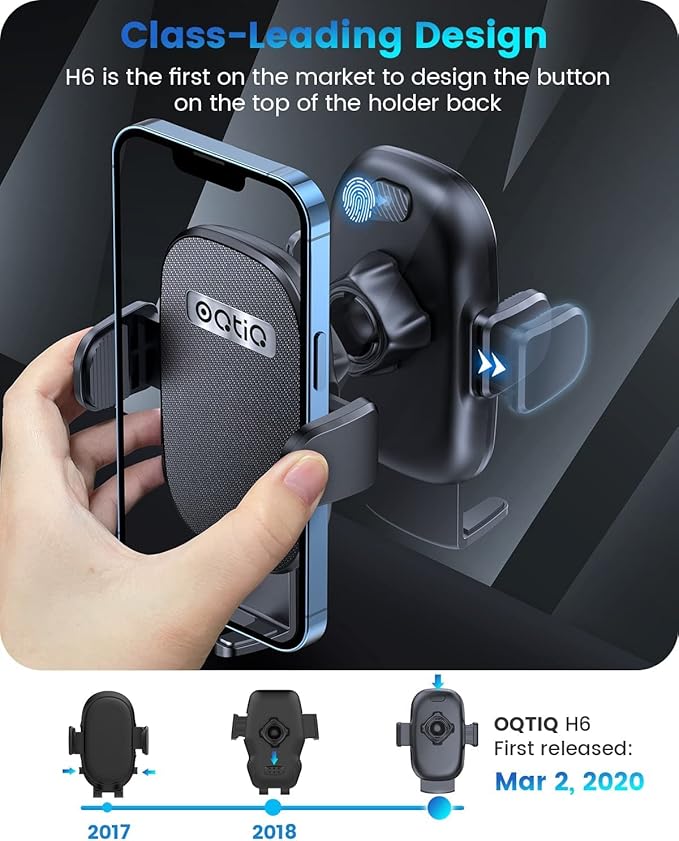 OQTIQ 3-in-1 Car Phone Mount – Dashboard, Windshield & Air Vent Holder with Strong Suction Cup, Adjustable Arm, 360° Rotation – Compatible with iPhone & Android Phones