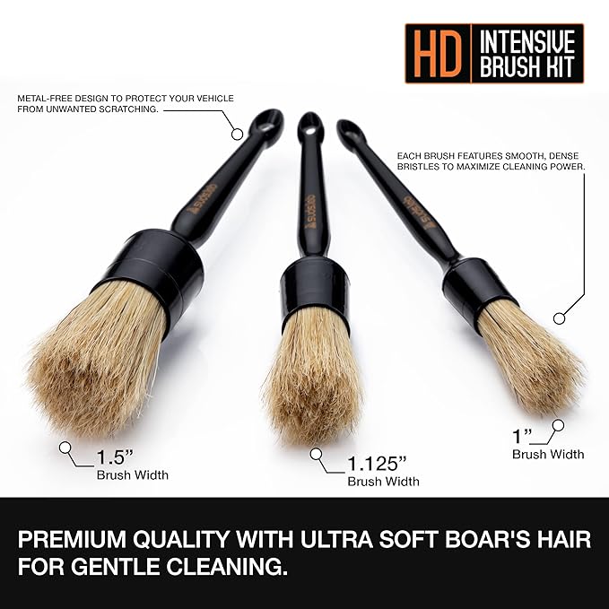 Suds Lab HD Intensive Brush Kit 3 Pack- Premium Boar’s Hair Brushes - Scratch Free Design - Fine Detailing Brushes For Personal And Professional Use