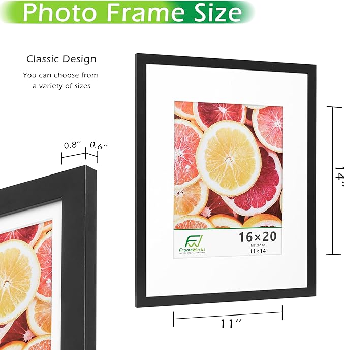 FrameWorks 2-Pack, 16x20 Matted to 11x14 Picture Frame, Black – Classic Wooden Photo Frame with Tempered Glass, Modern Matte Finish for Prints, Posters, Certificates & Wall Decor – Gallery-Ready