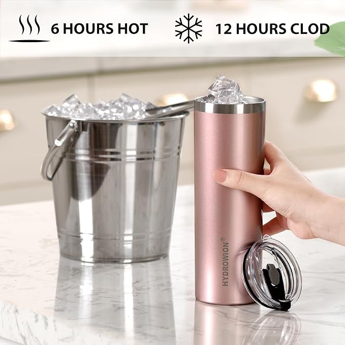 HYDROWION Triple-Insulated Tumblers - Stainless Steel with Lid and Straw, 20 oz Water Bottle, Stainless Steel Cups, Coffee Travel Mug for Home & Office Red