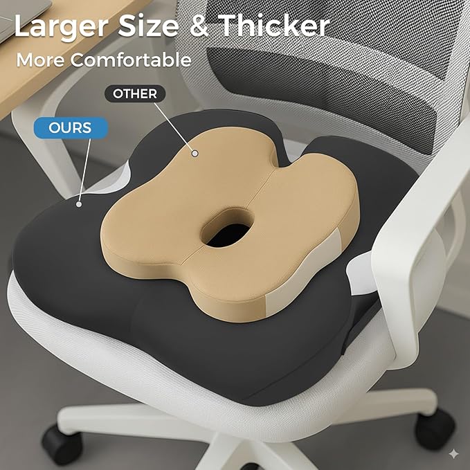18.5" x 16.5" Extra Large Memory Foam Cushion, Tailbone Pain Relief Cushion for Long Sitting Hip Support, Breathable Donut Pillow Desk Chair Cushion for Office, Home, Driving