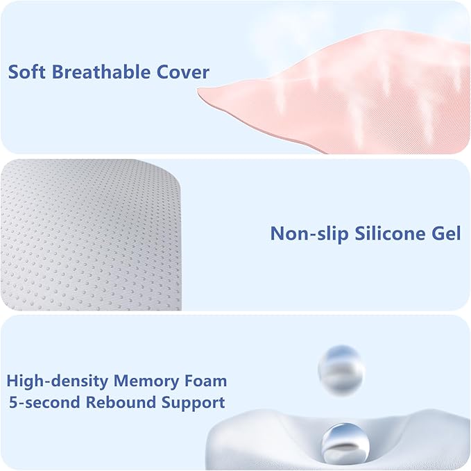 Car Seat Cushion with Neck Pillow & Lumbar Support Kit Back Sciatica Tailbone Pain Relief Car Pillows Ergonomic Memory Foam Back Support for Driving Seat Office Chair Wheelchair Pink