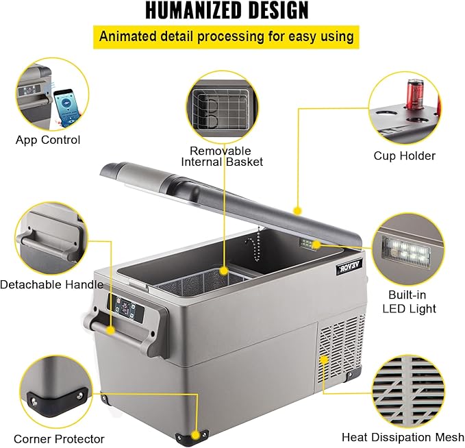 VEVOR CF35 Portable 37 Quart(35 Liter) 12 Volt App Control(-4℉~68℉), Car Refrigerator Dual Zone with 12/24v DC & 110-240v AC for Camping, Travel, Fishing, Outdoor or Home Use, Black+Gray