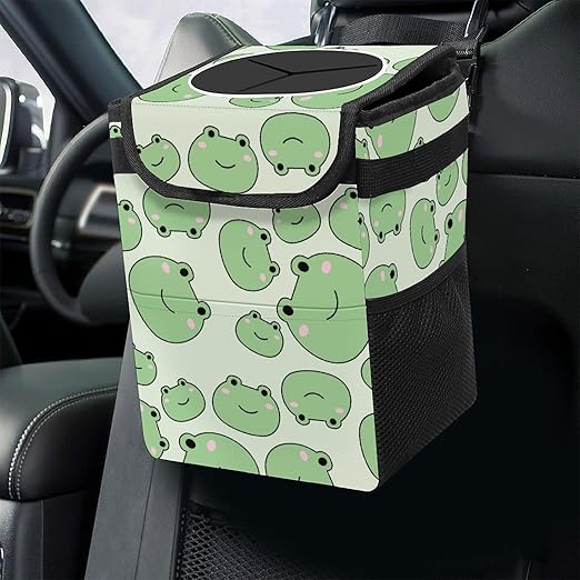 Cute Frog Car Trash Can with Lid Collapsible Reusable Waterproof Car Garage Bag,Automotive Garbage Can,Car Accessories Interior Car Organizer