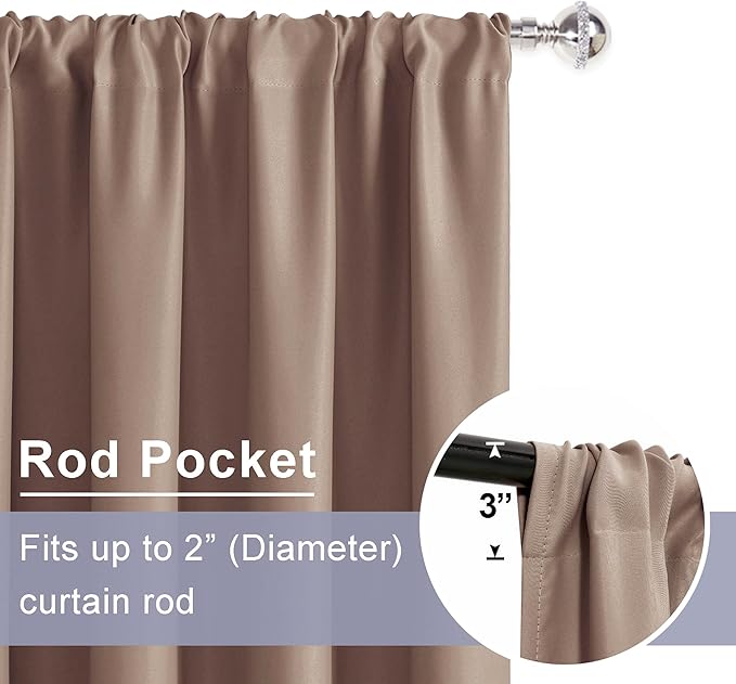 JIUZHEN Blackout Curtains for Bedroom - Thermal Insulated Room Darkening Noise Reducing, 70 x 84 Inch Length Curtains for Living Room, Set of 2 Panels with Tiebacks, Cappuccino
