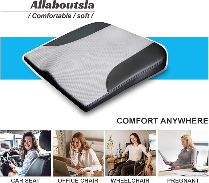 Car Seat Cushion, Car Seat Cushions for Driving with Comfort Memory Foam - Sciatica & Back Pain Relief, Suitable for Car, Truck, Office Chair (Black&Gray)