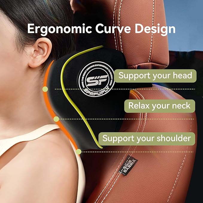 Really Chic Car Headrest Pillow, Car Pillow for Driving with Adjustable Strap, 100% Memory Foam Neck Pillow, Ergonomic Design - 2 Pack Car Neck Pillow(Includes 2 Eye Masks, Yellow Side Rope)