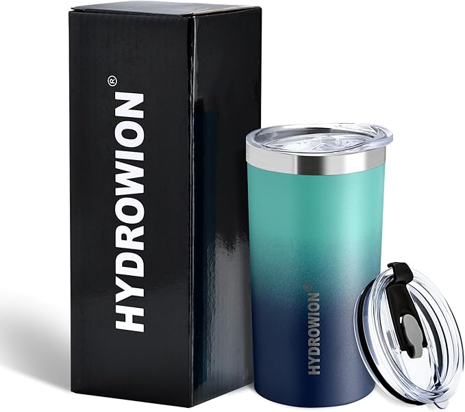 HYDROWION Triple-Insulated Tumblers - Stainless Steel with Lid and Straw, 12 oz Water Bottle, Stainless Steel Cups, Coffee Travel Mug for Home & Office Green-Blue Gradient