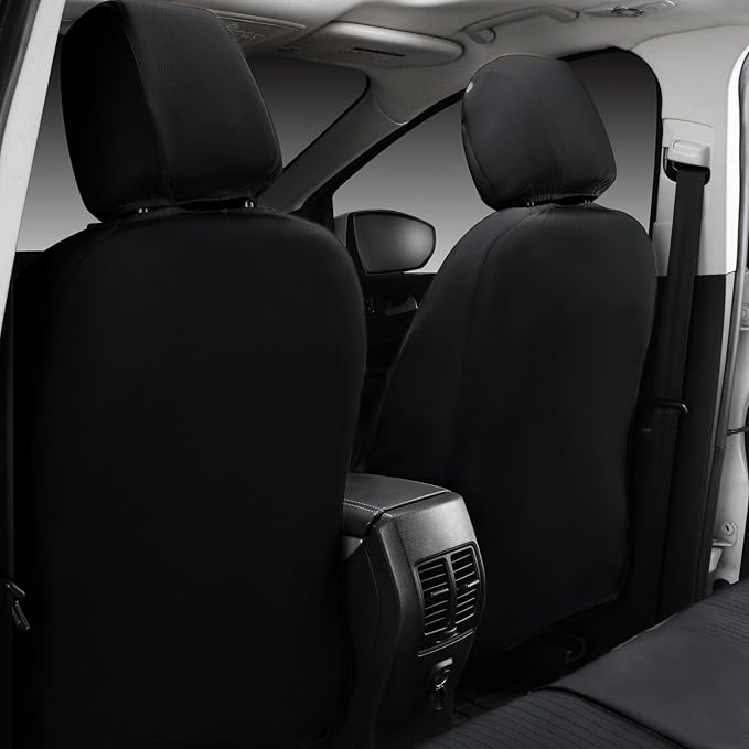 Flying Banner Synthetic Leather car seat Covers Full Set Front and Rear Bench Fashion Easy Installation Cup Holder Free (Solid Black, Low Bucket - Full Set)