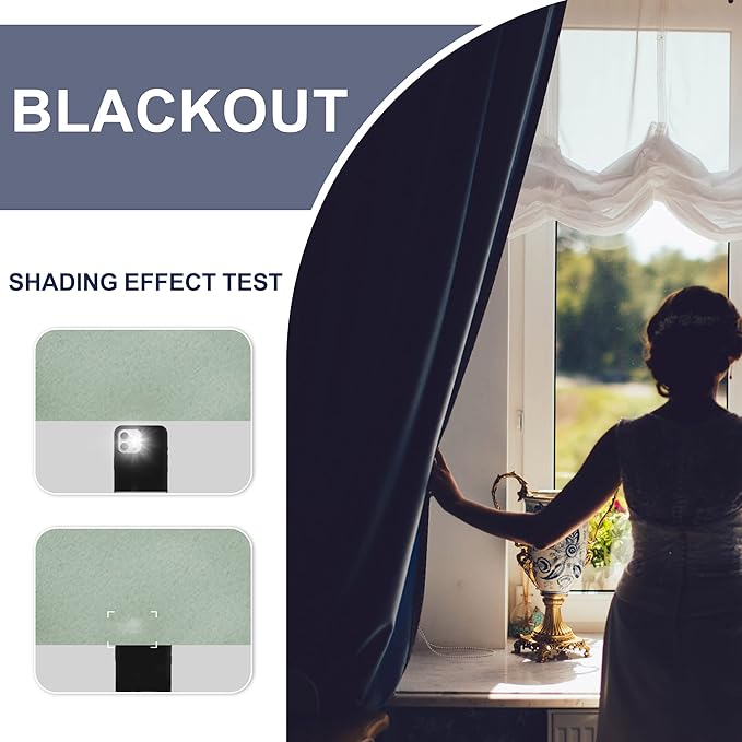 JIUZHEN Blackout Curtains for Bedroom - 60 Inch Extra Wide Thermal Insulated Room Darkening Privacy Soundproof Curtains for Living Room, Set of 2 Panels with Tiebacks, 60 x 84 inches, Light Green