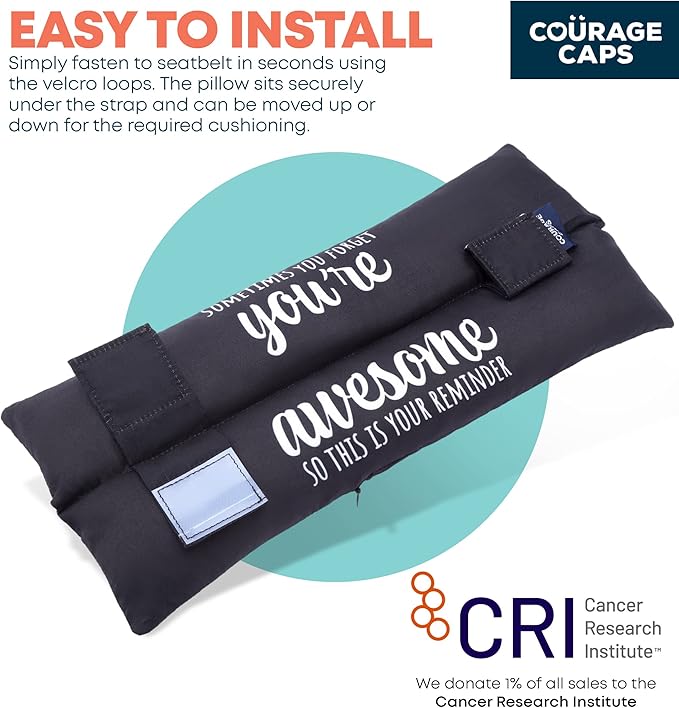 Post Surgery Seatbelt Pillow, Chemo Port Pillow, Cushion Post Surgery for Mastectomy, After Heart Surgery, Hysterectomy Pillow for Car, Breast Cancer Seatbelt Cover - Awesome in Black