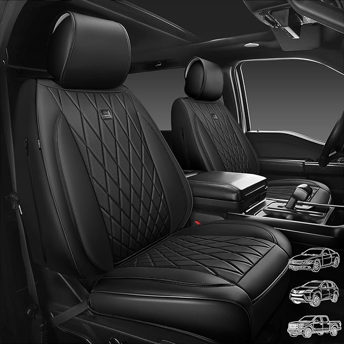 CAR PASS Leather Seat Covers Full Set, Luxury Seat Protector for Cars, Waterproof PU 5-Seat Car Seat Covers Universal for SUV Sedan Truck, Airbag Compatible & Anti-Slip, Solid Black