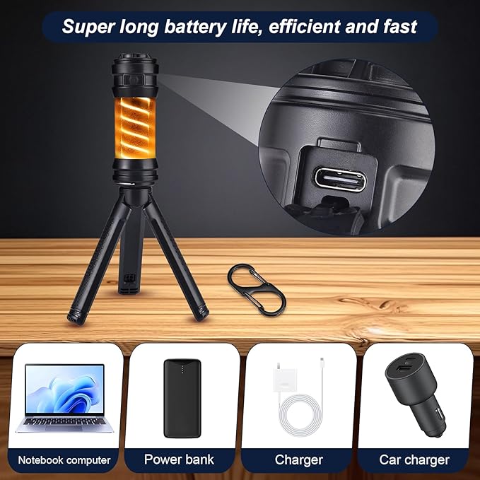 Portable Camping Light USB Rechargeable Battery 5 Light Modes IPX6 Waterproof Tent Light Tripod Camping Light LED Flashlight Suitable for Power Outages, Emergencies, Hurricanes, Hiking, CampingPicnics