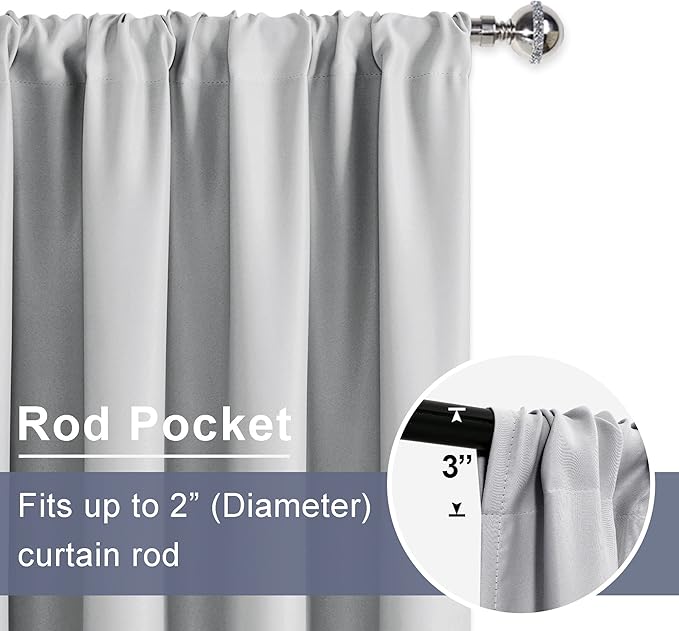 JIUZHEN Blackout Curtains for Bedroom - 60 Inch Extra Wide Thermal Insulated Room Darkening Privacy Soundproof Curtains for Living Room, Set of 2 Panels with Tiebacks, 60 x 63 inches, Silver Grey