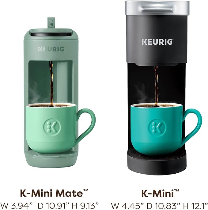 Keurig K-Mini Mate Single Serve K-Cup Pod Coffee Maker, Brews Up to 12 oz Cup, Compact Portable Coffee Machine for Small Spaces, Dorms & Offices, Glamping Green