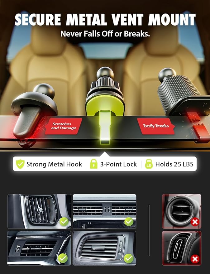 Bracketron Magnetic Car Mount for Cell Phone, MagAlign Max Car Vent Phone Mount【Strongest Magnetic+ Suction】, Vent Phone Mount for Car for iPhone 16 Pro Max 15 14 13 12 - MagSafe Car Accessories