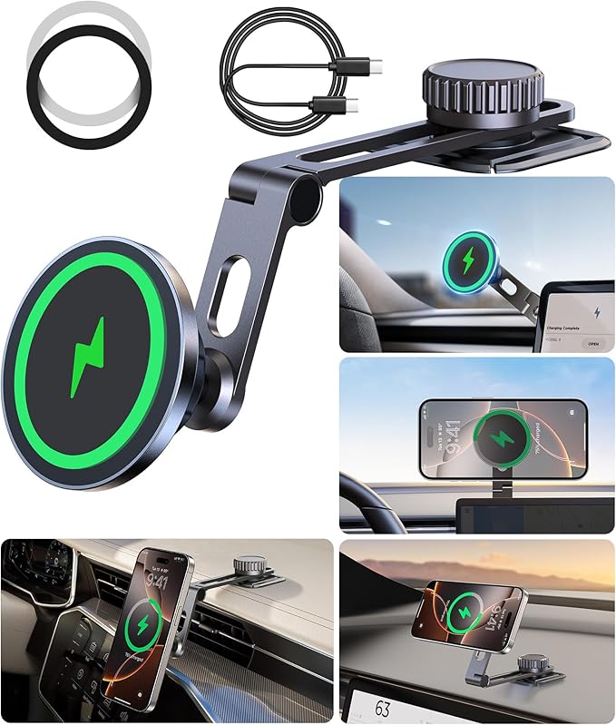 for MagSafe Car Mount Wireless Charger, Foldable Magnetic Phone Holder, Multiple Installation Options for Universal Dashboard & Tesla Screen, Fit for iPhone 16, Best Car Accessories for Men & Women