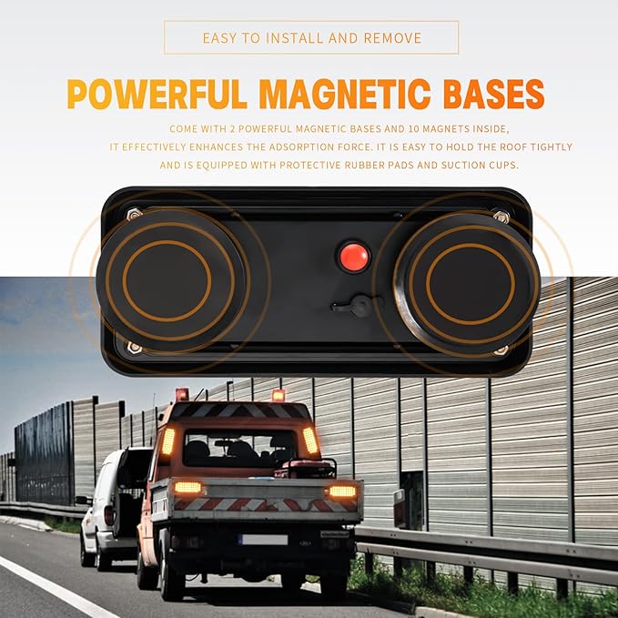 BooYu 2-Pcs Battery Operated LED Emergency Strobe Lights Bar w/Magnetic Base Rechargeable Portable Roadside Roof Top Mini Plow Flash Beacon Warning Light for Truck/Trailer/Vehicle (Red)
