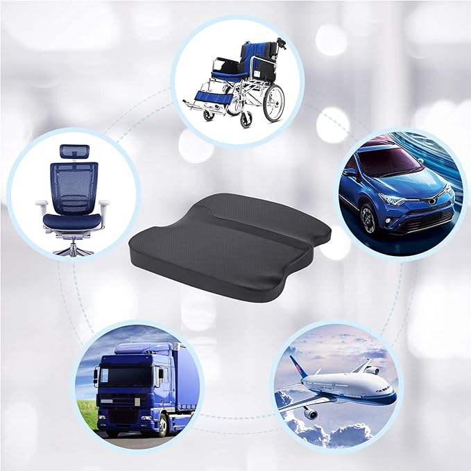 Car Seat Cushion - Comfort Memory Foam Seat Cushion for Car Seat Driver, Tailbone (Coccyx) Pain Relief Pad, Car Seat Cushions for Driving, Office Chair Cushion (Black)