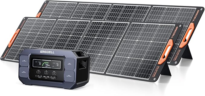 Portable Power Station 2200W GRECELL with Solar Panel 2×200W, LiFePO4 Battery, Fast Charging, Solar Generator for Camping Home Backup RV