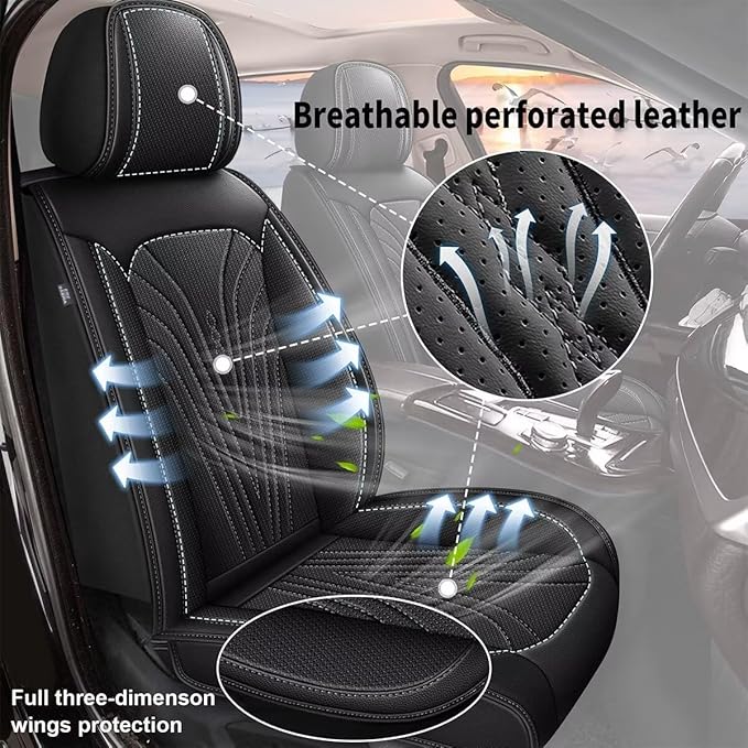 Seat Covers Fit for Nissan Frontier 2009-2023 2024 2025 Car Seat Covers Full Set Faux Leather Breathable Waterproof Car Seat Cushions (5 Seats, Black)