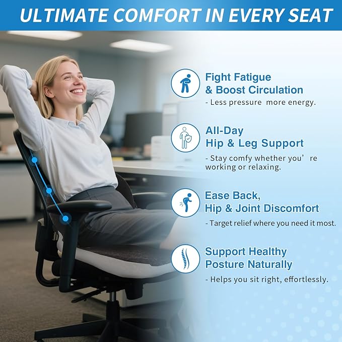 Truck seat Cushion,Memory Foam Seat Cushion for Truck Drivers with Adjustable Strap Ergonomic Car Seat Cushions for Driving, Lumbar Support & Sciatica Relief for Driving Long