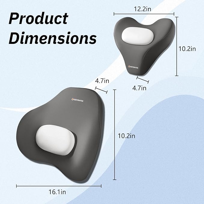 Car Lumbar Support Pillow and Neck Pillow kit for Back & Neck Pain Relief Ergonomic Memory Foam Car Seat Headrest & Lumbar Cushion with Adjustable Strap for Driving Seat/Office Chair Grey