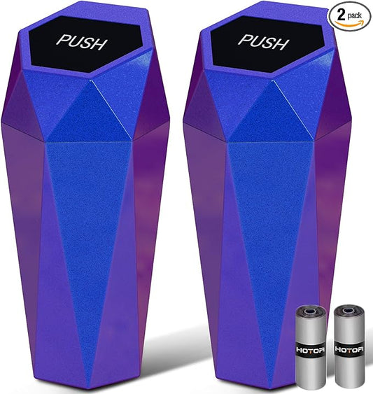 HOTOR Car Trash Can with Lid - 2 Pack, Car Accessories for Interior, Leakproof Vehicle Garbage Can with 30 Attached Trash Bags, Multipurpose Organizers and Storage for Home, Office, Blue&Purple