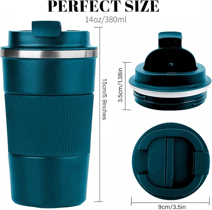 YINBAOGE Insulated Travel Coffee Mug, Spill & Leak Proof, Portable To Go Camping Stainless Steel Coffee Tumbler, Reusable Thermal Coffee Cup with Lid for Hot & Cold Drinks (Blue, 12 OZ)