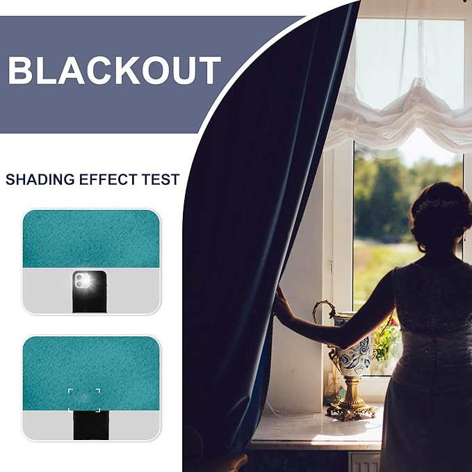 JIUZHEN Blackout Curtains for Bedroom - Thermal Insulated Room Darkening Noise Reducing, 70 x 84 Inch Length Curtains for Living Room, Set of 2 Panels with Tiebacks, Turquoise