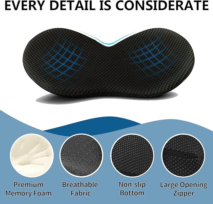 Car Seat Cushion, Memory Foam Seat Pad for Sciatica and Lower Back Pain Relief, Seat Cushion for Car Seat Driver (Black)