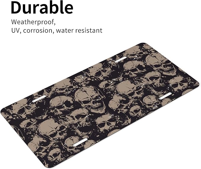 Front License Plate Retro Skull Vanity Plates Aluminum Metal Decorative Car Tag Novelty License Plate Cover for Men Women 6 * 12 in (4 Holes)