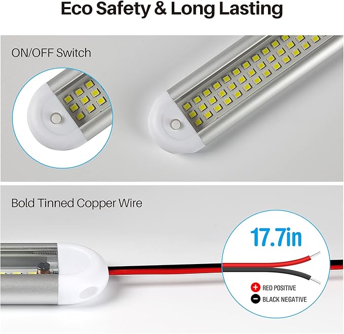 CT CAPETRONIX 12v LED Interior Light Bar, 120LEDs 1500LM 8W DC 12 Volt led Strip Lights with ON/Off Switch, for Enclosed Cargo Trailer, Car RV Van Truck Lorry Camper Boat Caravan Motorhome (6Pack)