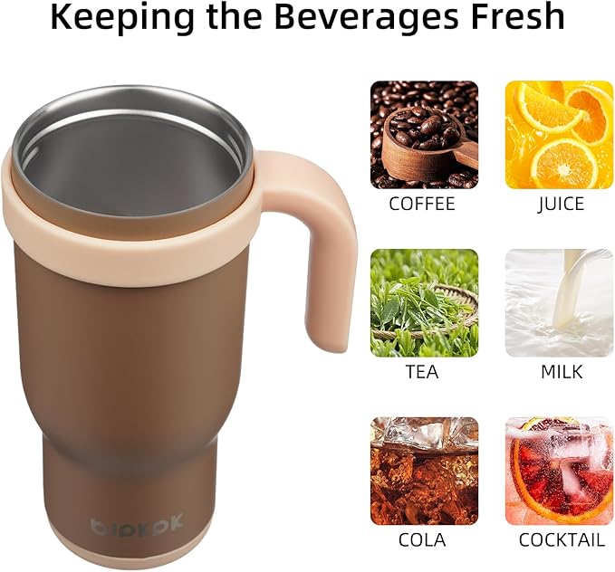 BJPKPK 14 OZ Insulated Travel Tumbler with Handle and Straw, Stainless Steel Water Bottle, Double Wall Vacuum Insulated Mug, for Work, Car, Travel, Coffee