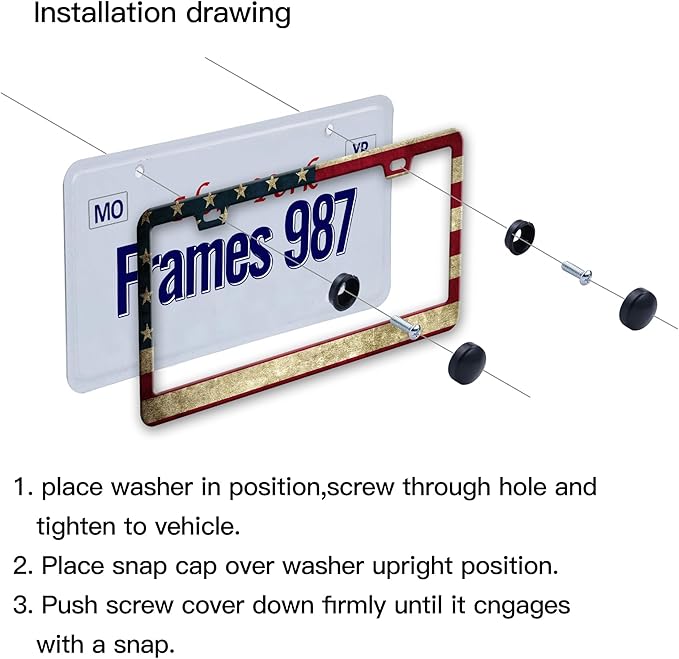 Patriotic License Plate Frame,American Flag License Plate Frame,Flag License Plate Frame US Car Tag Frames Holders Covers Stainless Aluminum 2 Pack 2 Holes Car Accessories