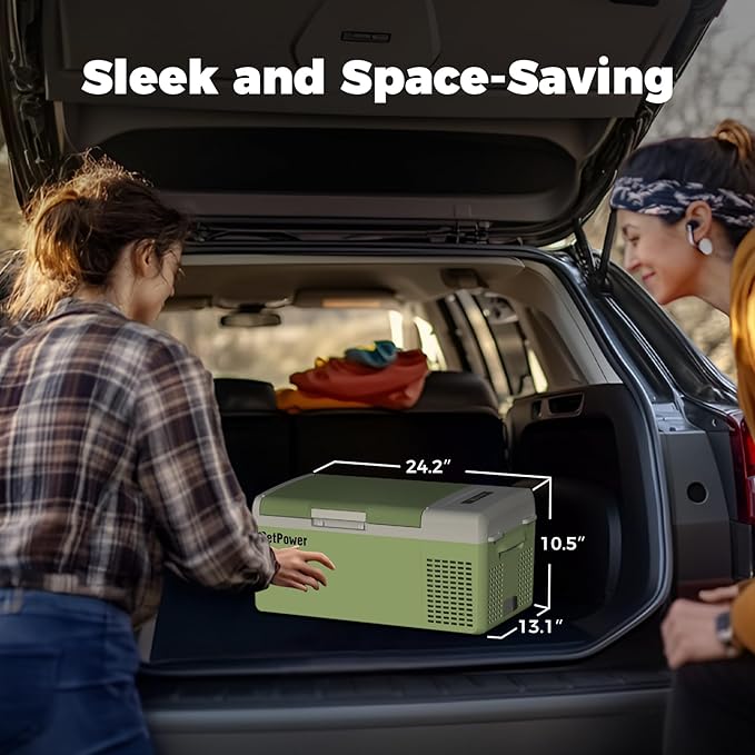 Setpower FC15 Portable 12v Refrigerator, -4℉-68℉ Fast Cooling Car Refrigerator, 15L/15.8Qt Car Fridge Portable Freezer with 12/24V DC & 110/240V AC, Electric Cooler (Green, 15L With AC Adapter)