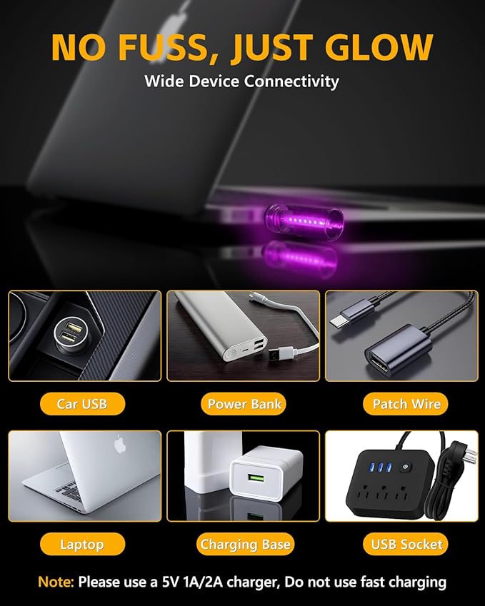 2PCS USB Lights for Car, Retro LED Car Interior Lamp Ambient Lighting, Universal USB Plug Lights for Cars, bedrooms, Camping, Parties, Clear Glass Bottle Decorative Night Light, Purple Light