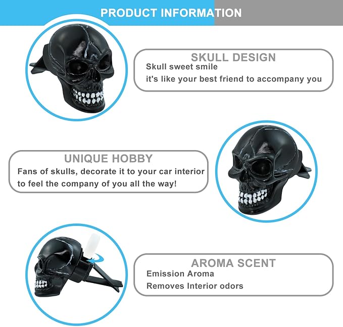 Skull Car Air Fresheners Cute Cool Funny Air Conditioning Vent Perfume Diffuser Decoration Interior Car Accessories 2 pcs