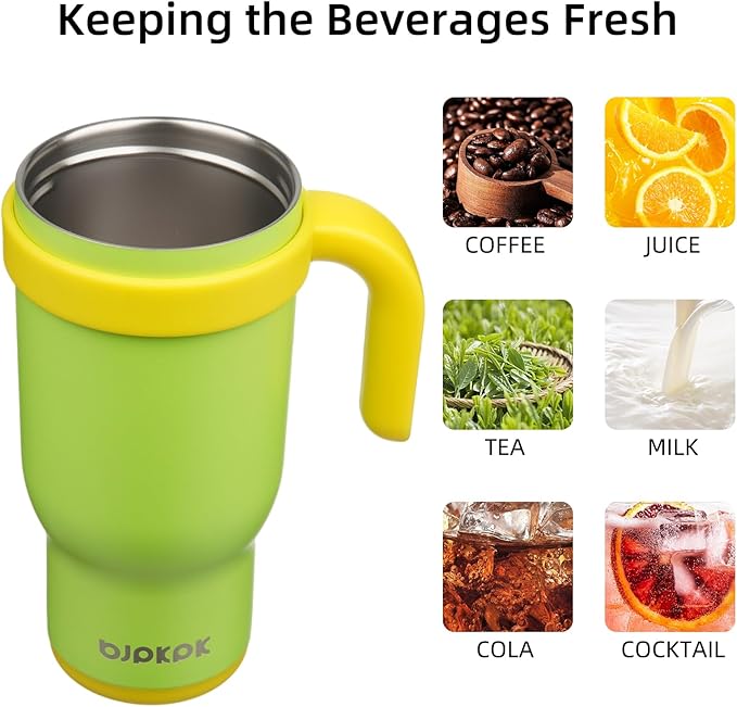 BJPKPK 18 OZ Insulated Travel Tumbler with Handle and Straw, Stainless Steel Water Bottle, Double Wall Vacuum Insulated Mug, for Work, Car, Travel, Green
