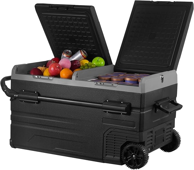 VEVOR Car Refrigerator, 12 Volt Car Refrigerator Fridge, 121.4QT Dual Zone Portable Freezer with Wheels and Handle, -4℉-68℉, 12/24V DC and 100-240V AC Compressor Cooler for Outdoor, Camping