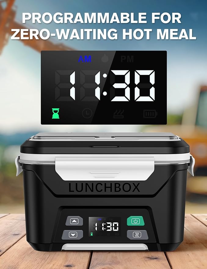 EAST OAK Cordless Electric Lunch Box for Adults, Heated Lunch Box Battery Powered with Automatic Heating, 5.5 Cups Portable Food Warmer with Insulated Carry Bag