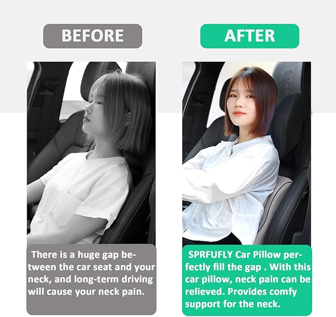 Super Soft Car Headrest Pillow, 100% Memory Foam Car Neck Pillow with Adjustable Strap & Breathable Removable Cover, Ergonomic Design - Travel Pillow Car Pillow for Neck/Back Pain Relief(Black, 1PC)