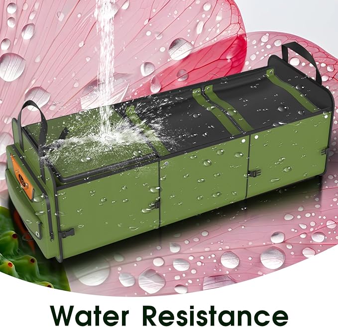 Trunk Organizer, Heavy-Duty Storage for Car & SUV, Foldable Waterproof Car Organizer with Cooler, Collapsible Multi-Compartment Storage, 95L, Green-M003