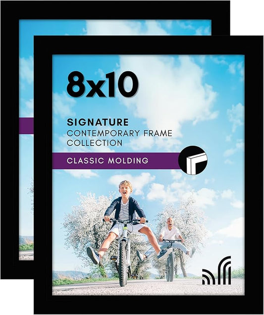 Americanflat 8x10 Picture Frame with Shatter-Resistant Glass - Set of 2 - Signature Collection - Gallery-Style Frames Made of Engineered Wood - Picture Frames for Tabletop and Wall Display - Black