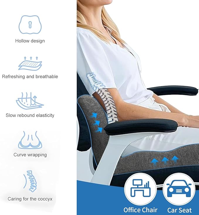 Memory Foam Pads Seat Cushion for Truck Driver, semi Truck seat Cushion with Adjustable Strap – Ergonomic Back Support,Ideal Car Seat Cushions for Driving,Trucker Essentials (Dark Grey)