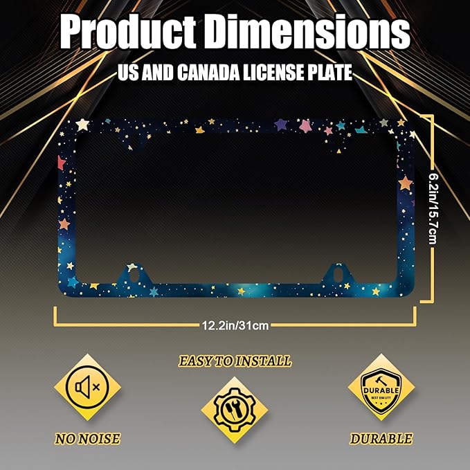 Night Stars License Plate Frame Galaxy Starry Sky License Plate Stainless Steel Funny Accessory Cars Decor for Men Women 12.2 X 6.2 Inch with 4 Holes and Screws Fits Standard Us Ca Vehicles